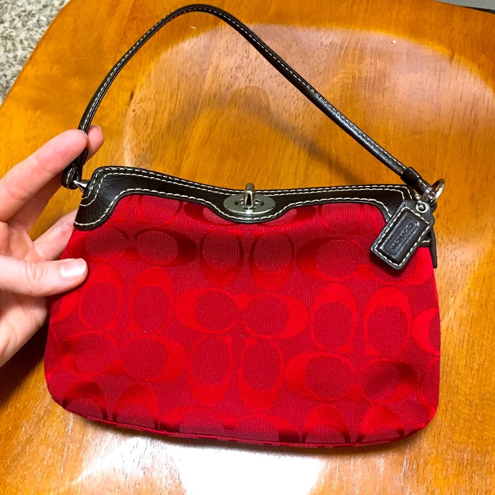 Coach Red Signature Canvas Wristlet